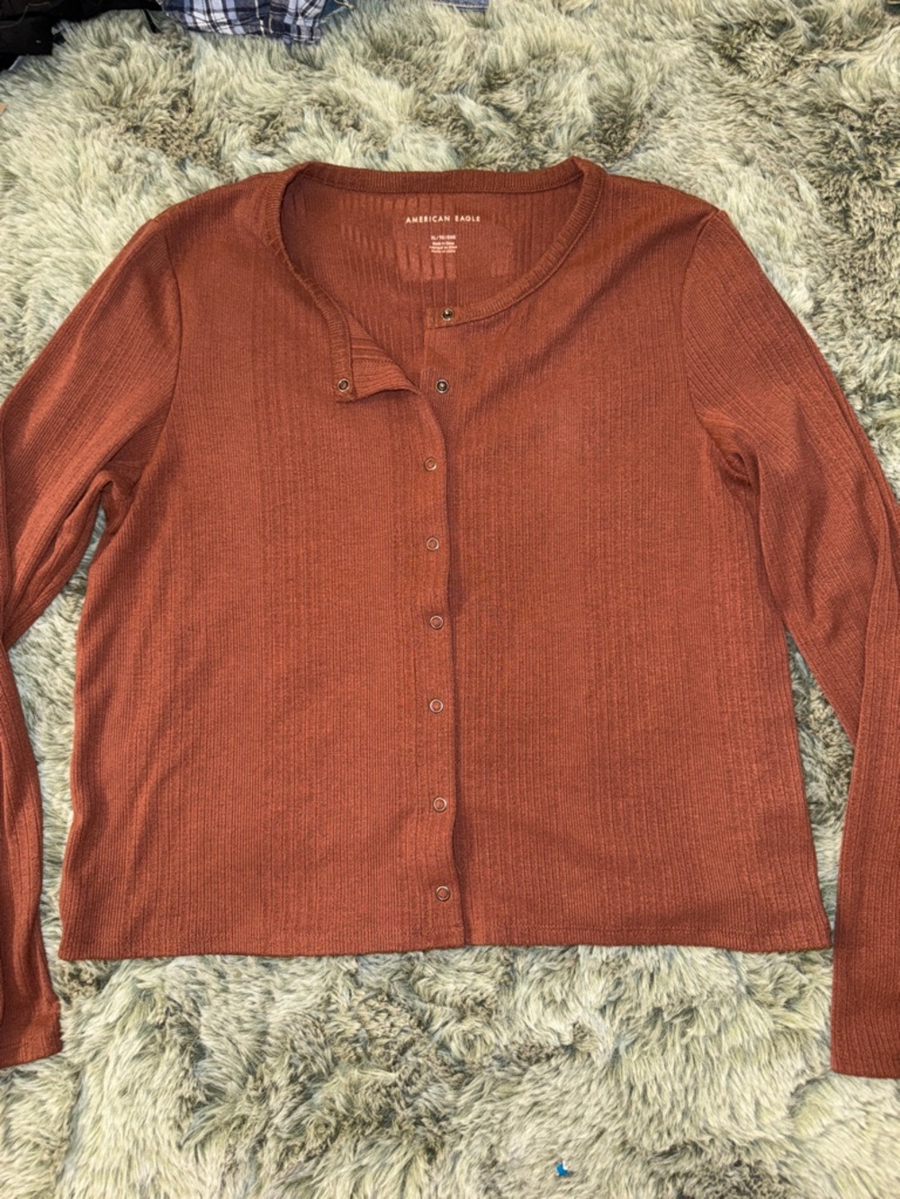 American Eagle Outfitters Rust Long Sleeve Button-Front Top